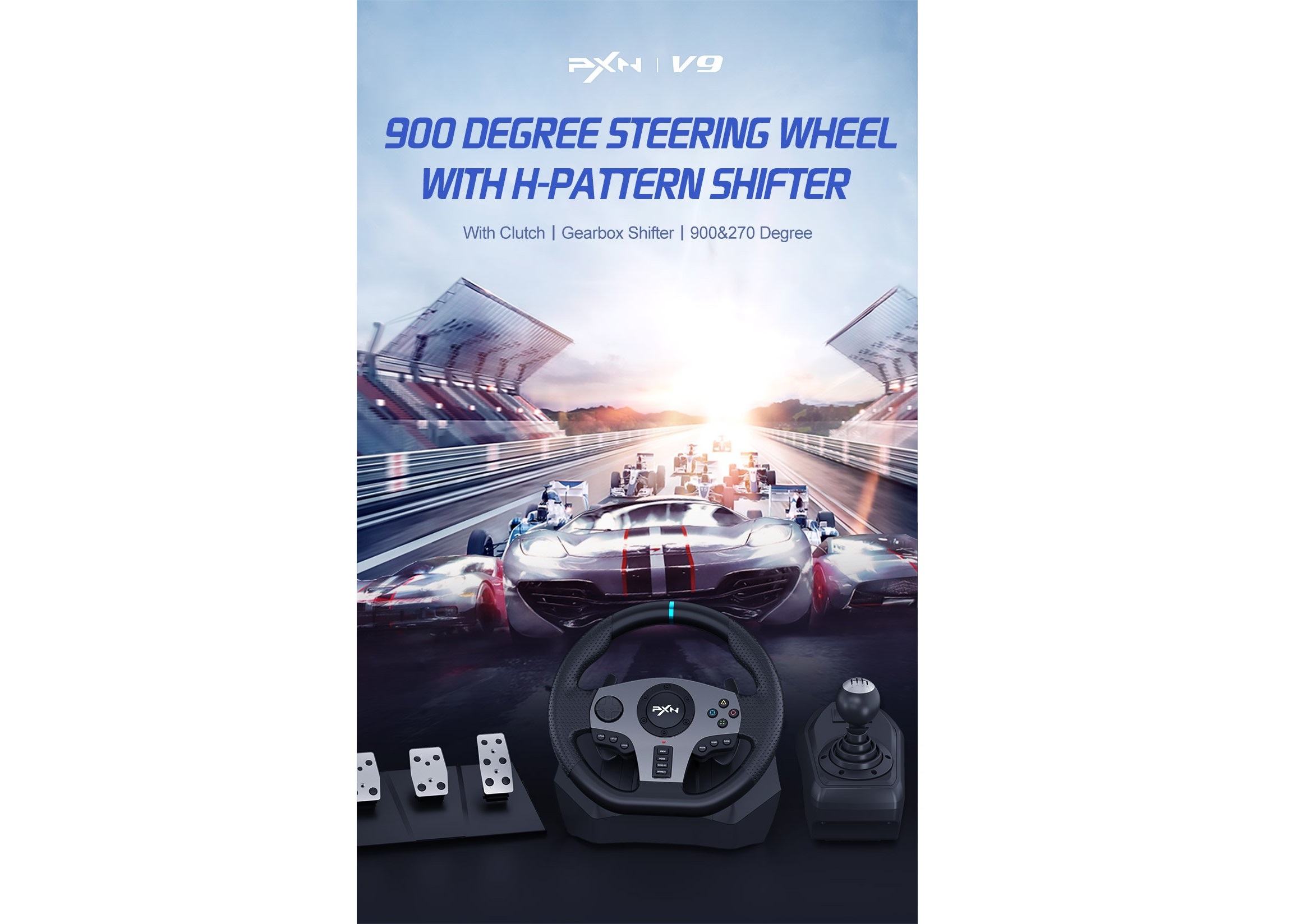 Giới thiệu Vô lăng chơi game PXN V9 Gaming Racing Wheel